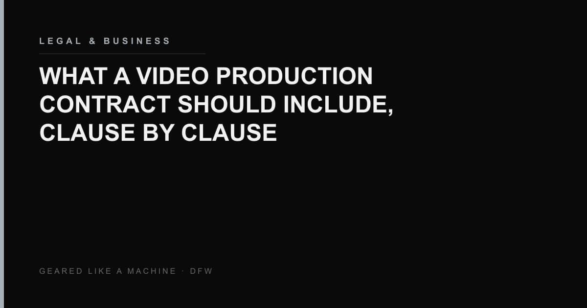 A producer and a client reviewing a signed video production agreement at a Dallas office conference table