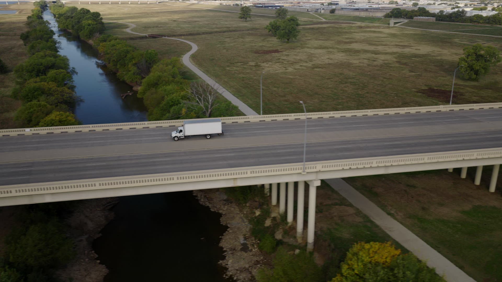 Aerial view of truck on bridge for Hotshot campaign