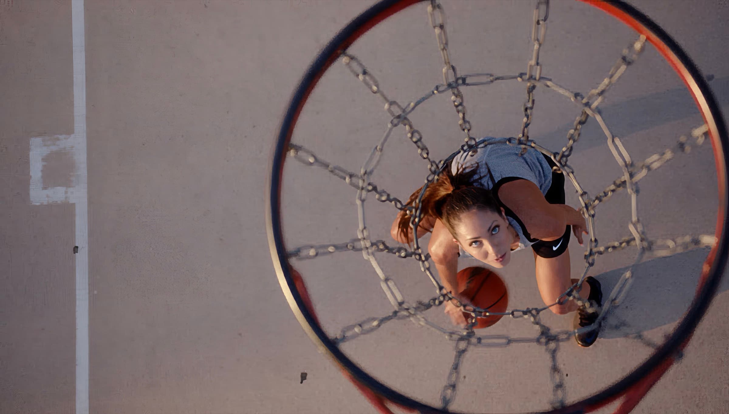 Overhead basketball hoop creative shot