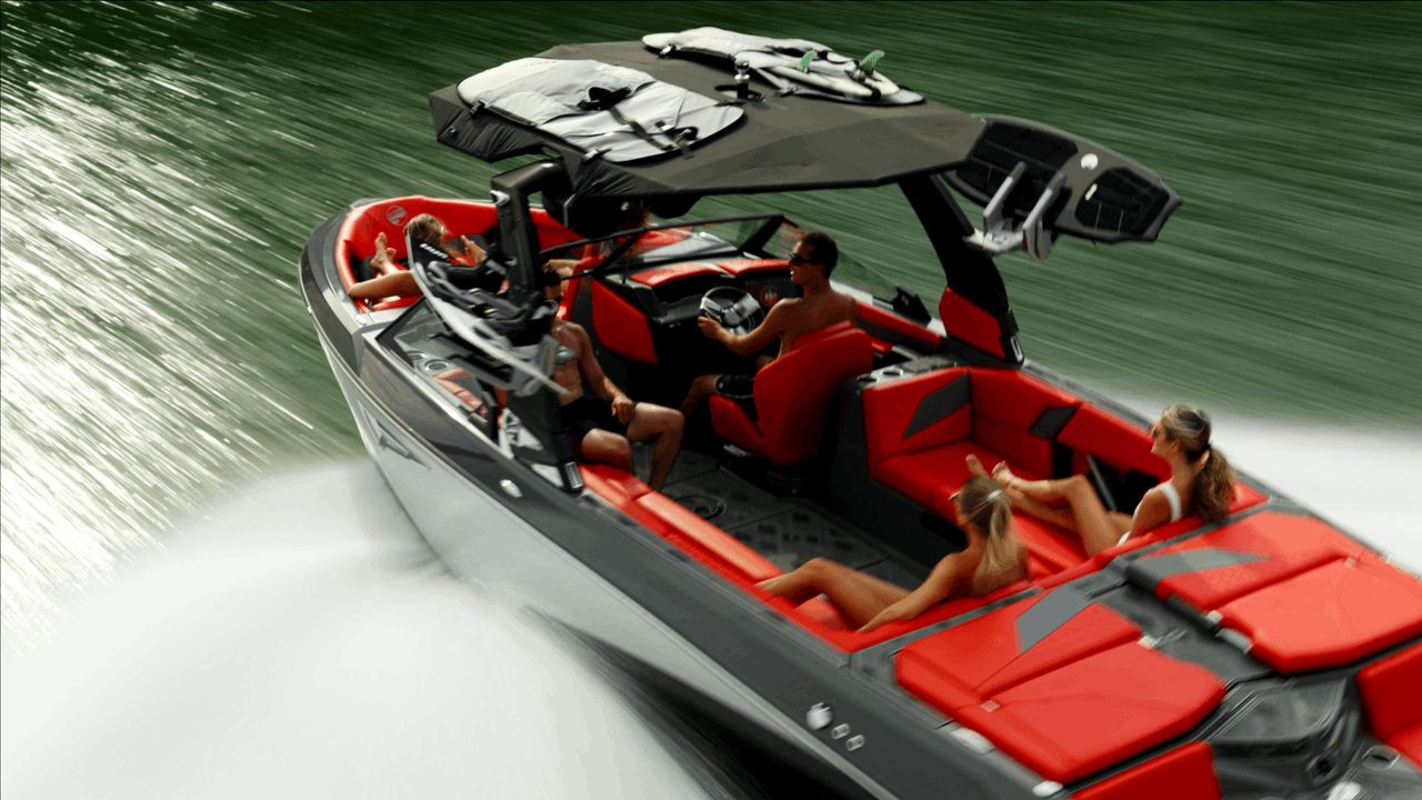 Tige Z series boat aerial tracking shot on open water