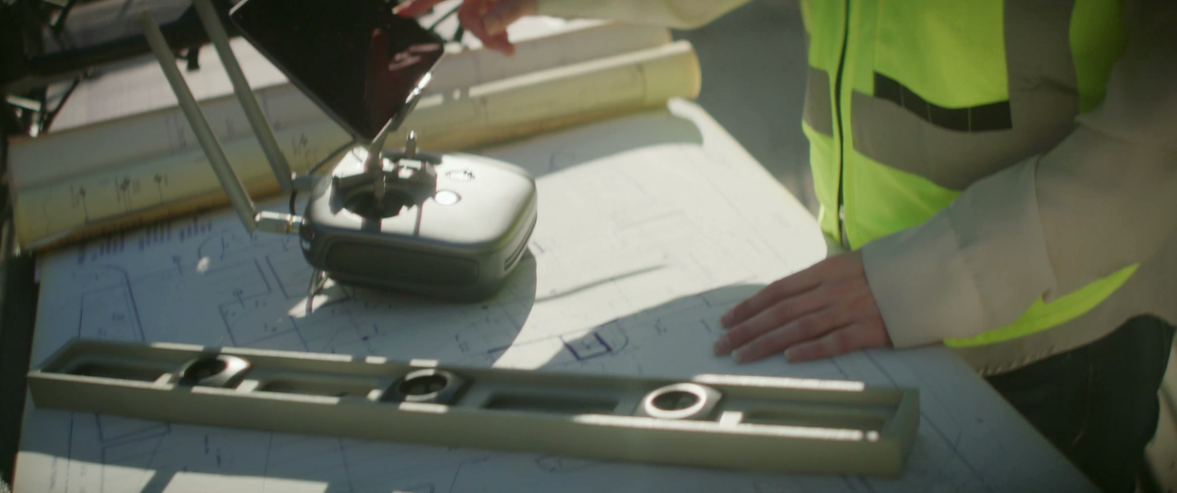 Still frame titled "Construction Tool Layout Detail" from the Filmsupply Factory Bike TV Construction Selects source drop.