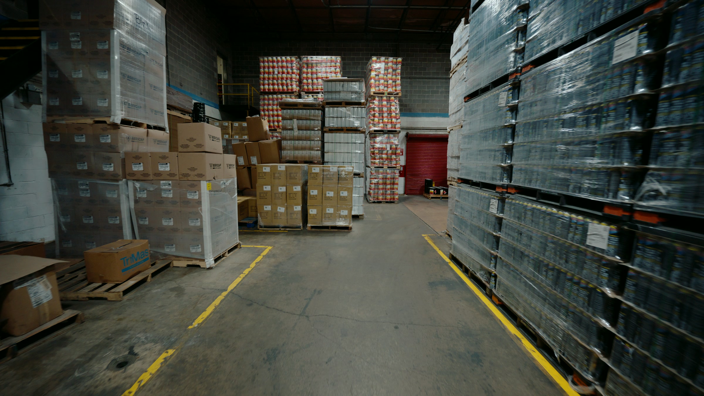 Still frame titled "Factory Warehouse Pallet Lane" from the Filmsupply Factory Bike TV Construction Selects source drop.