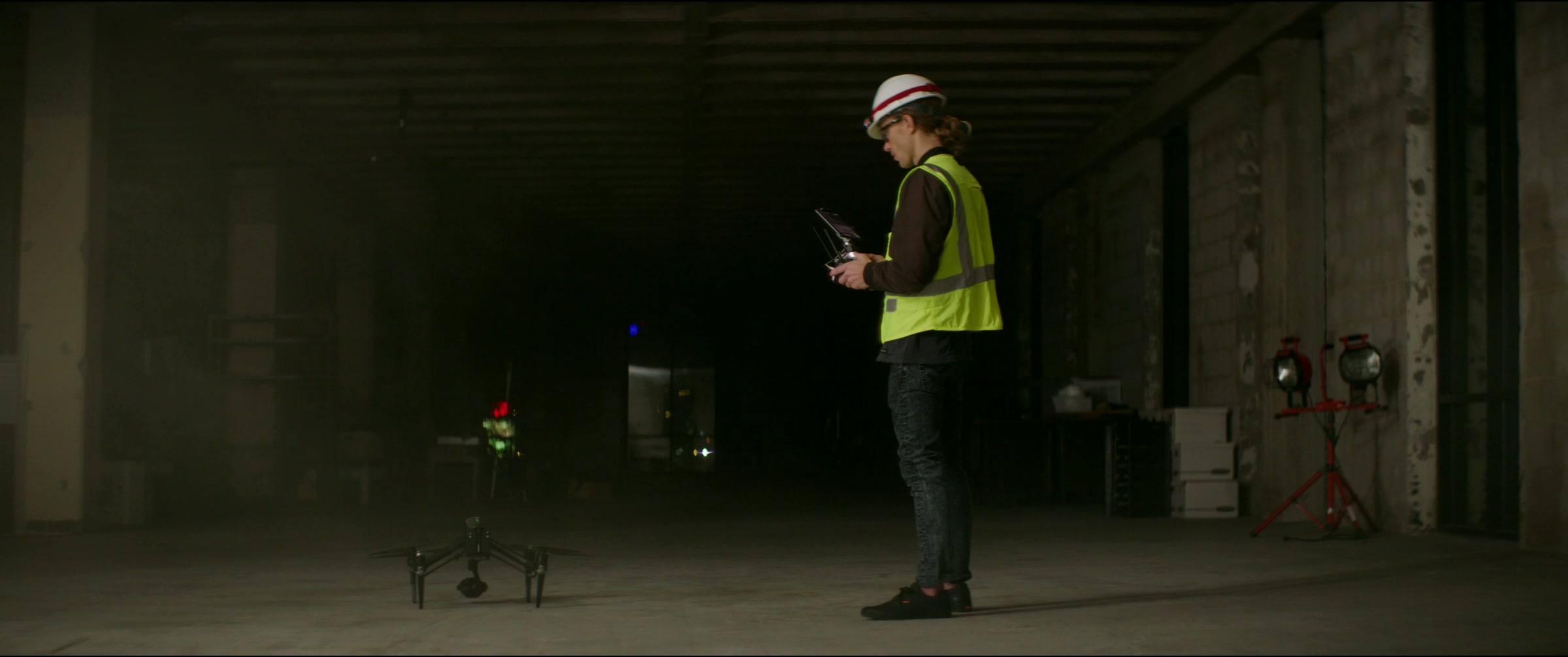 Still frame titled "Industrial Drone Inspection Wide" from the Filmsupply Factory Bike TV Construction Selects source drop.