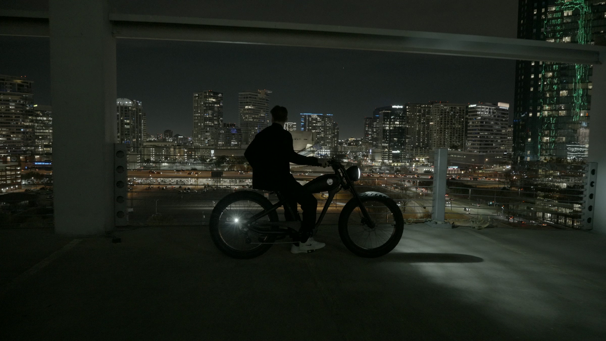 Still frame titled "Skyline Bike Silhouette" from the Filmsupply Factory Bike TV Construction Selects source drop.