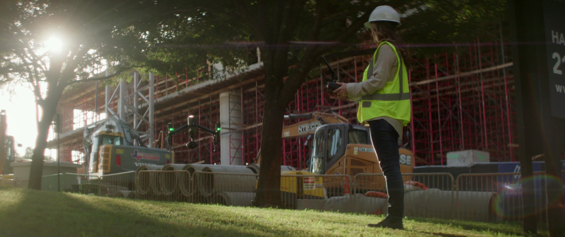 Still frame titled "Sunlit Construction Site Wide" from the Filmsupply Factory Bike TV Construction Selects source drop.