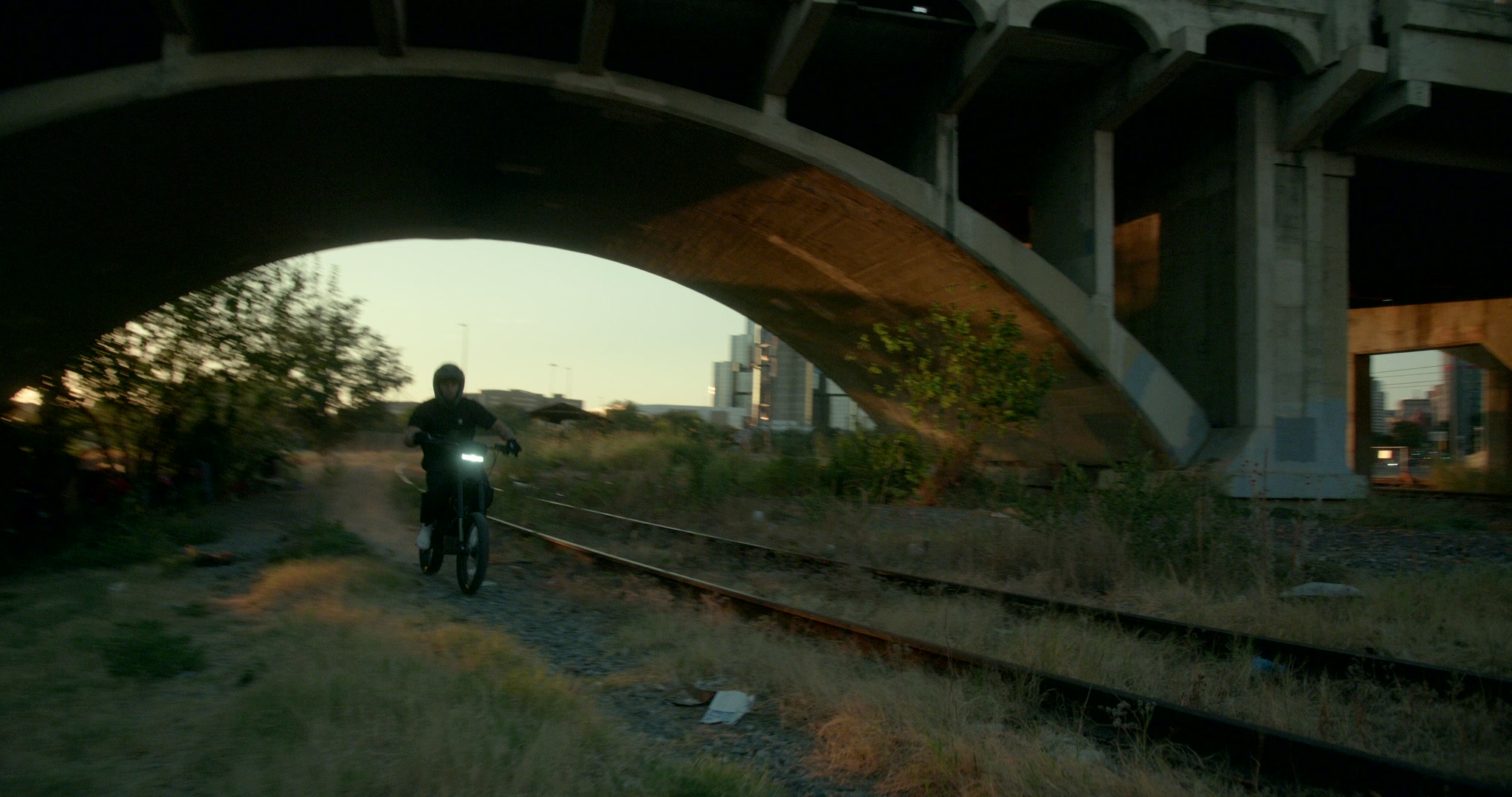 Still frame titled "Underpass Bike Opening Wide" from the Filmsupply Factory Bike TV Construction Selects source drop.