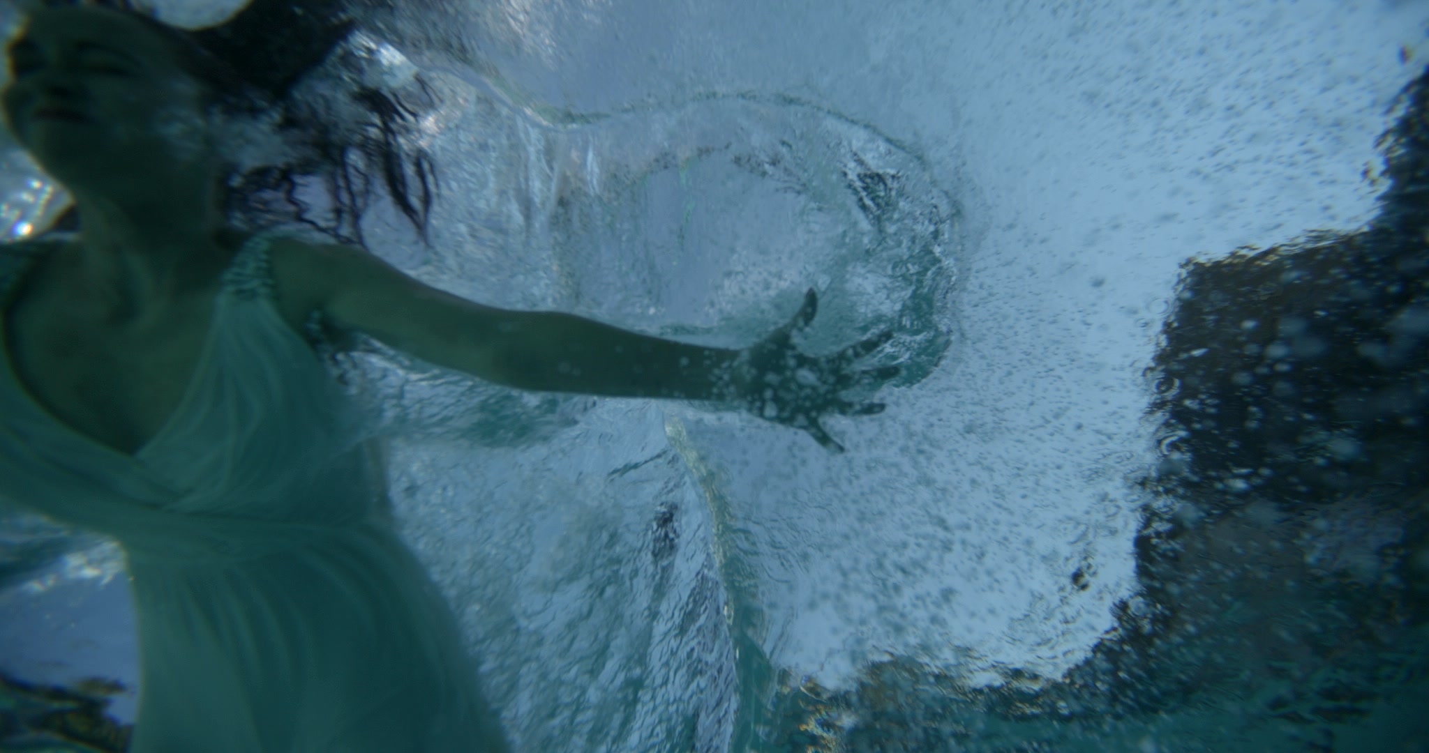 Still frame titled "Underwater Dress Bubble Drift" from the Filmsupply Factory Bike TV Construction Selects source drop.