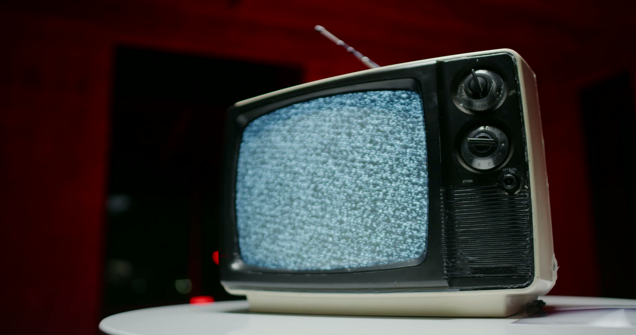 Still frame titled "Vintage TV Static Closeup" from the Filmsupply Factory Bike TV Construction Selects source drop.